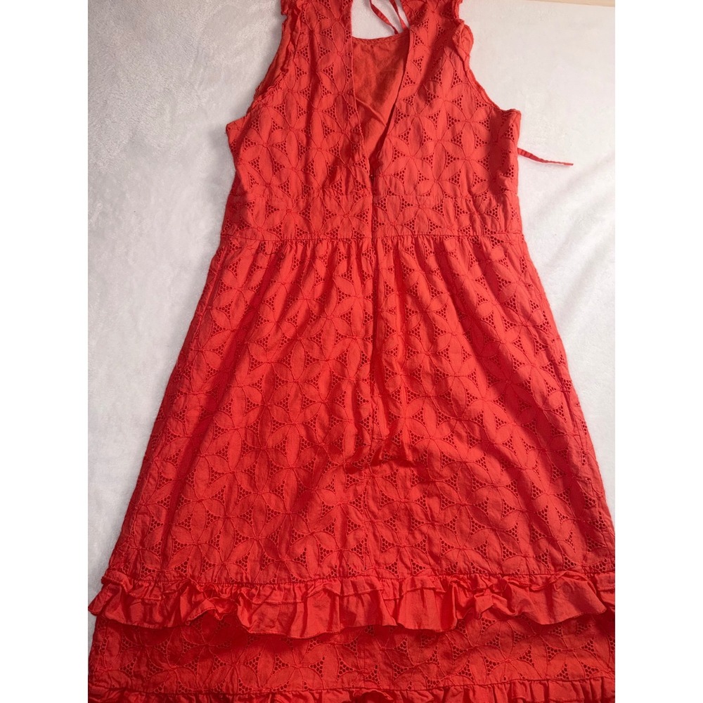 J.Crew Womens Coral Eyelet Ruffle Midi Sleeveless Cotton Dress Size 6 - Picture 7 of 8
